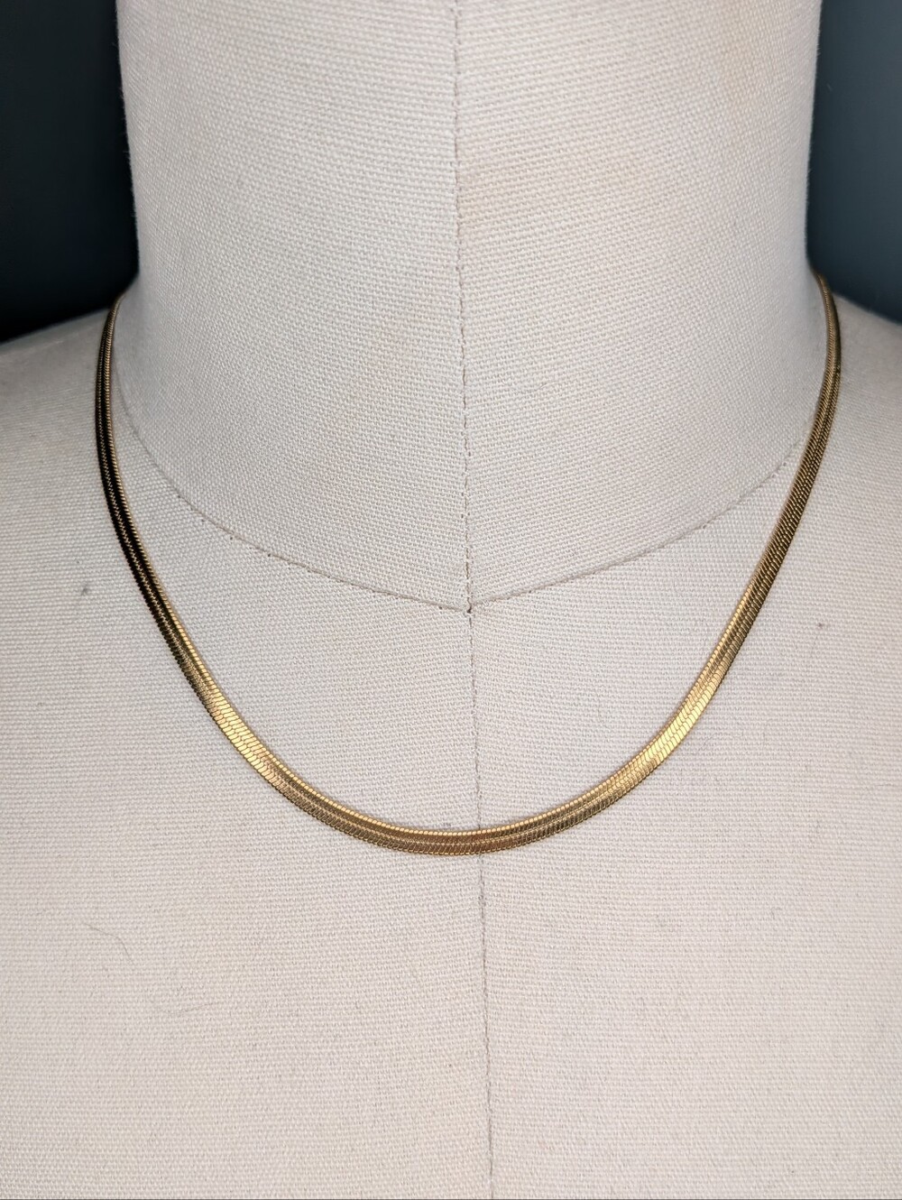 Gold Tone Stainless Steel Flat Herringbone Chain Necklace